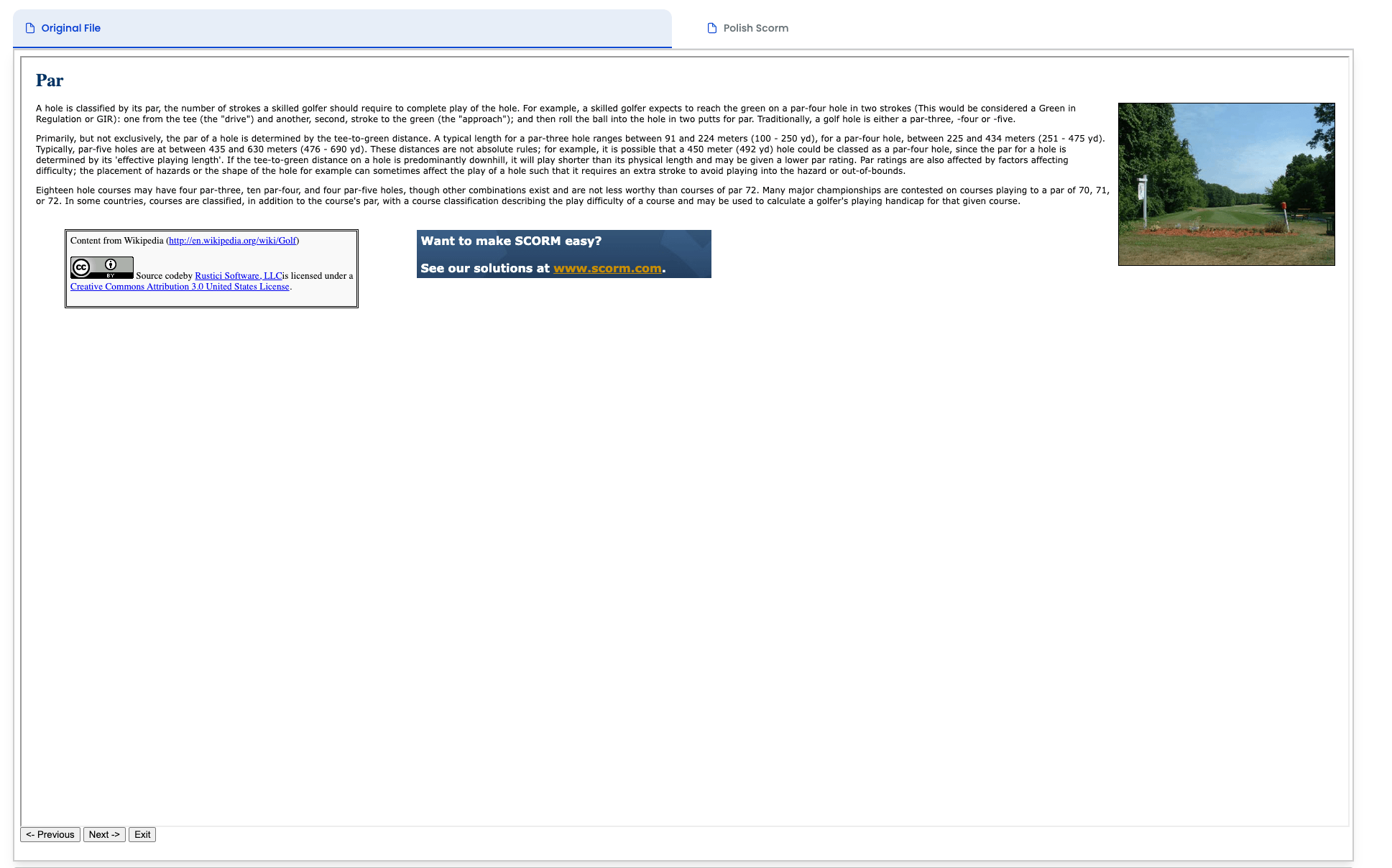 Original SCORM content